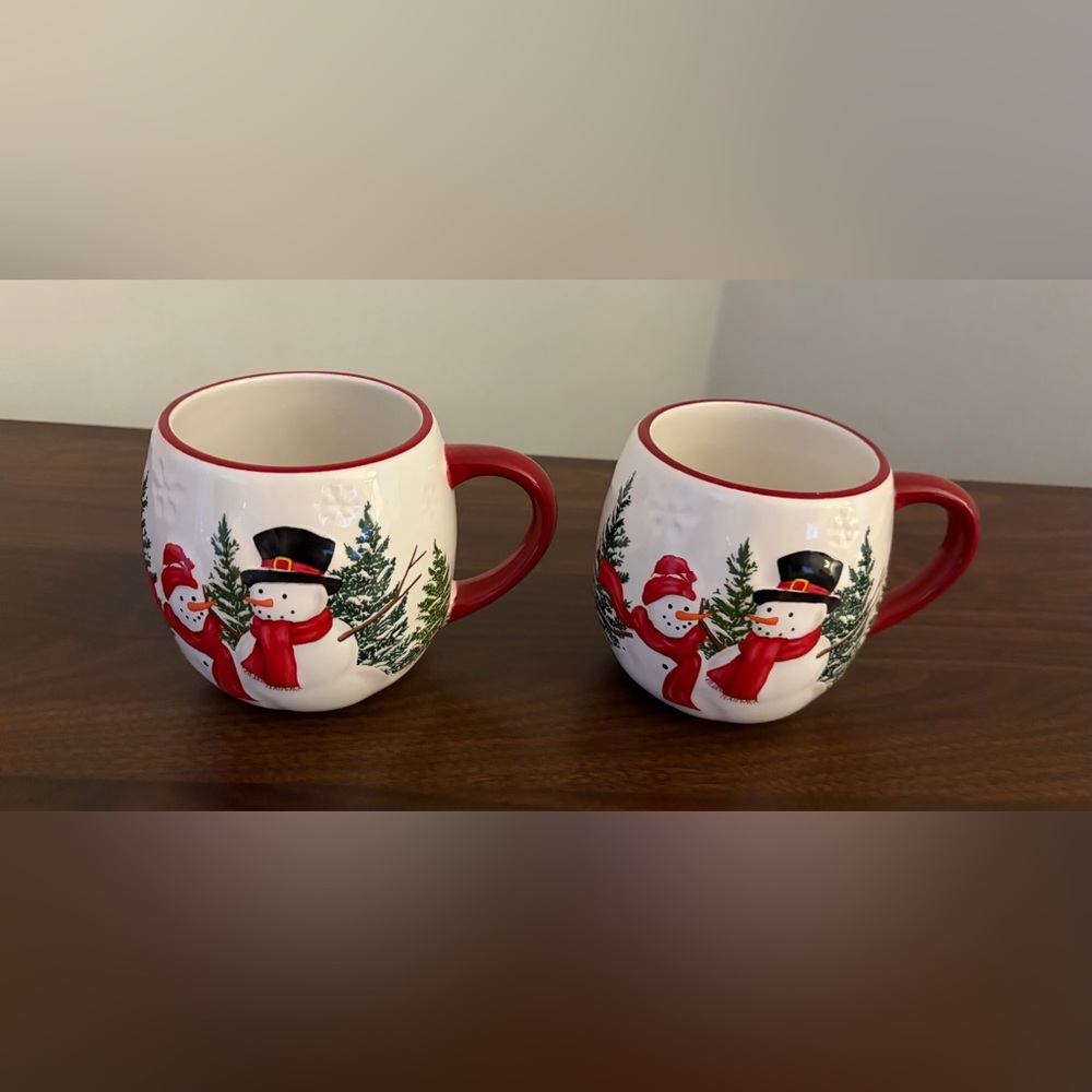 🆕 St. Nicholas Square Snowman Friends Ceramic Mug Set Of 2